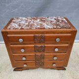 1930 Art Deco chest of drawers with recessed pink marble