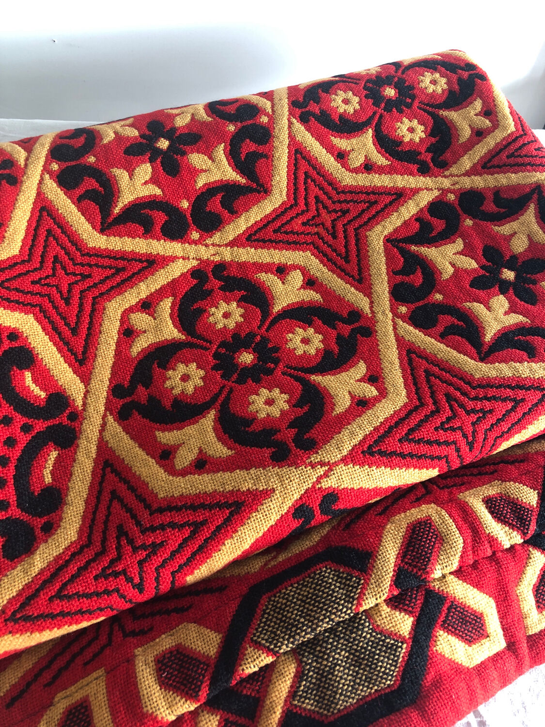 Handmade bedspread vintage red black and beige