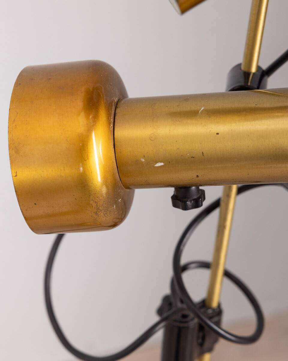 Vintage 70s golden brass floor lamp with two lights italian design