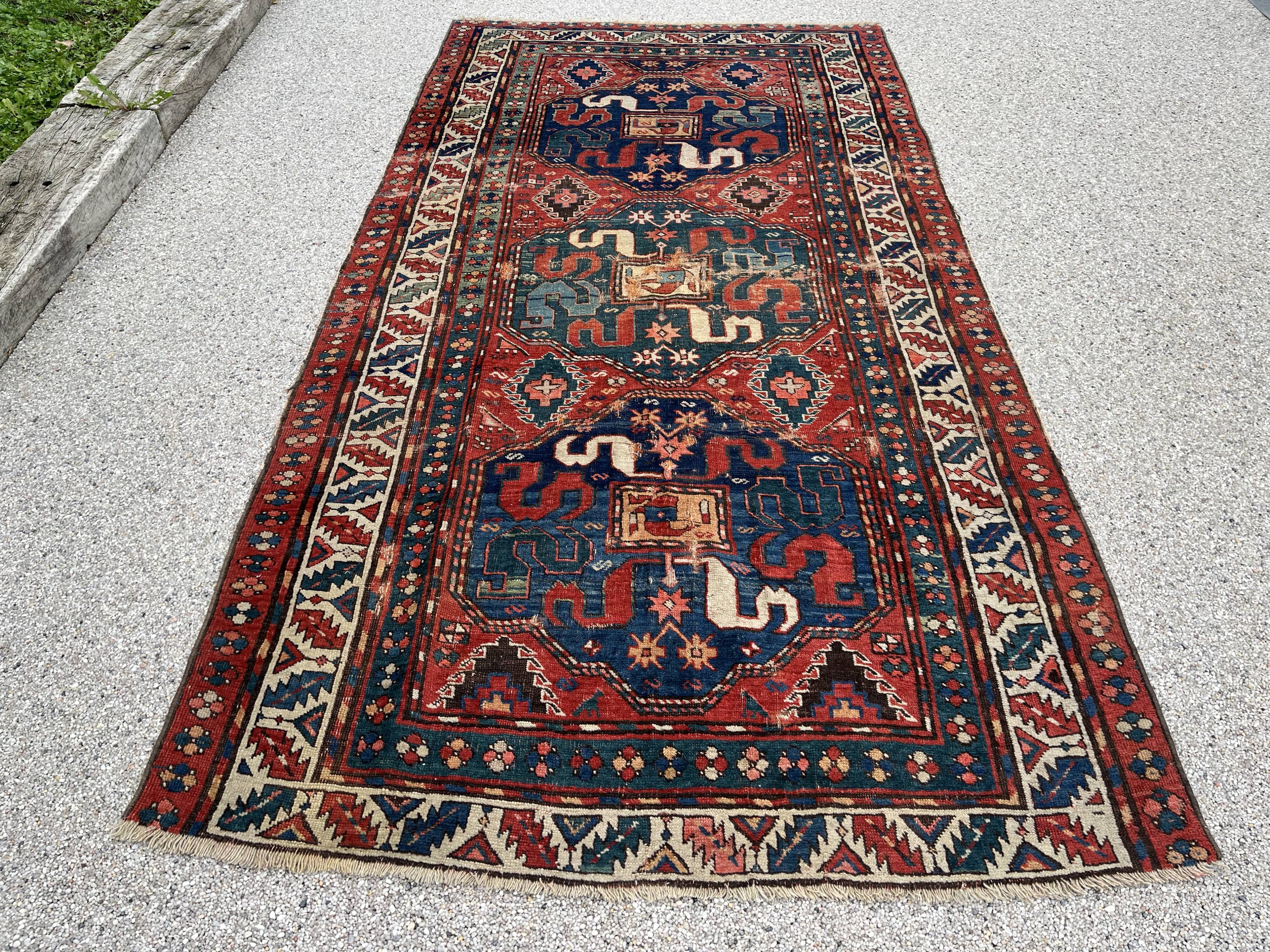 Old Carpet of the Caucasus, Kazak Cloud Band, Circa 1880