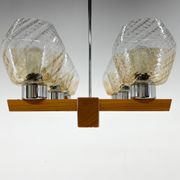 1970's Wood, Chrome & Glass Chandelier by Elektroinstala Decin, Labeled