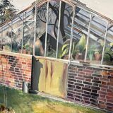 Huile sur toile « la serre dans le jardin » signée