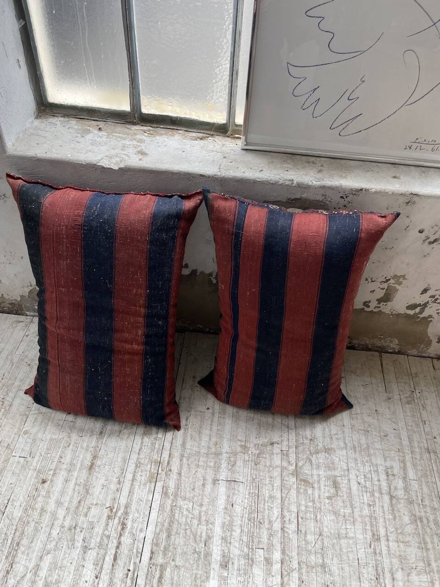 Pair of vintage XXL Kilim cushions