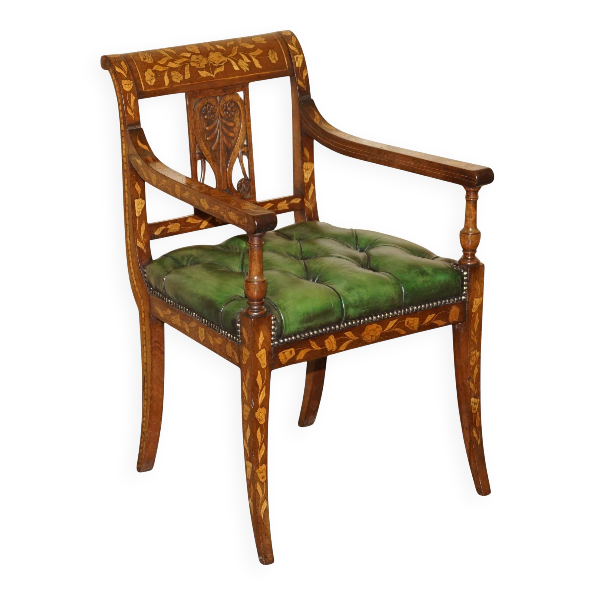Chesterfield leather office chair with Dutch marquetry