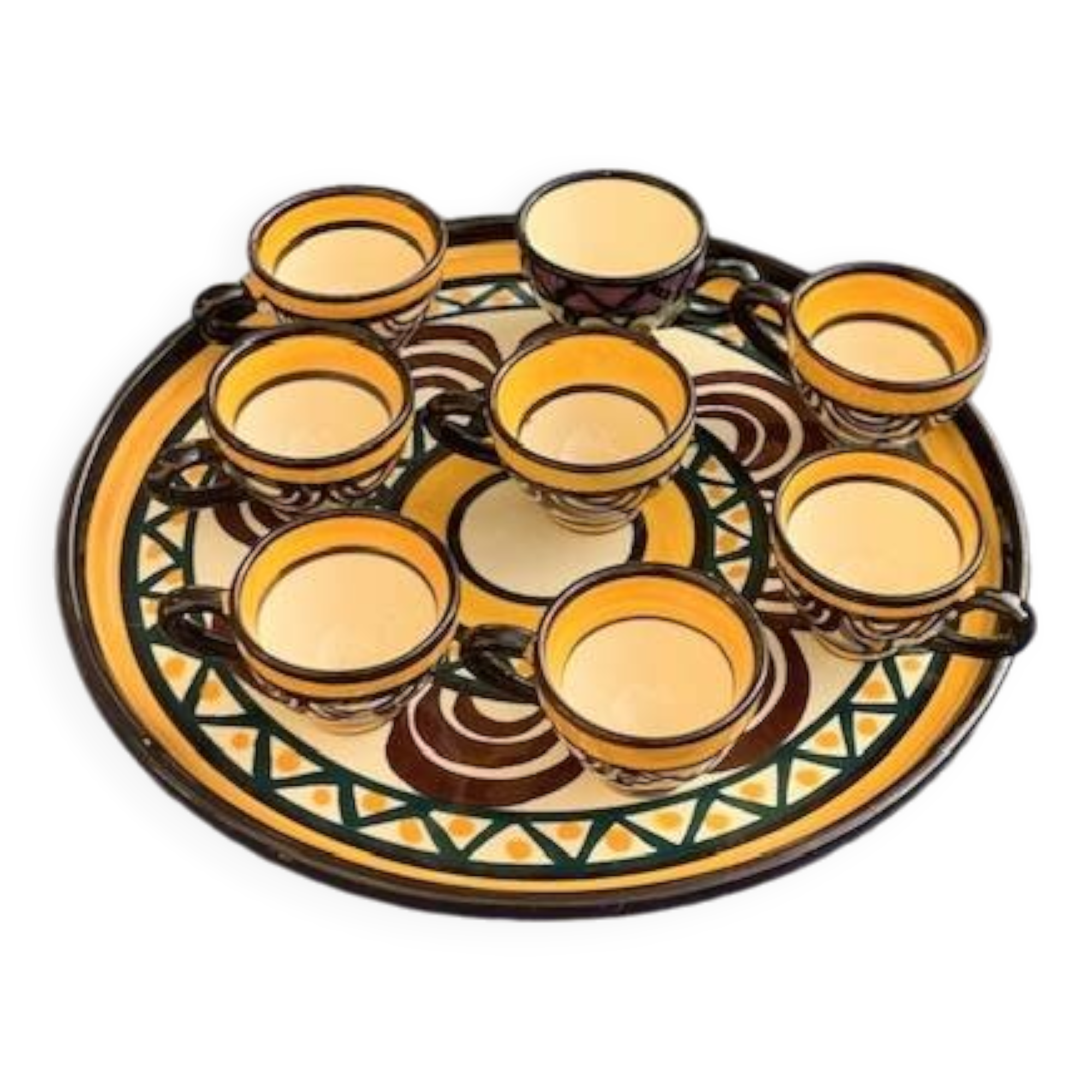 Tray, plate and 8 liqueur cups in ceramic from St Jean de Bretagne vintage 1950/60