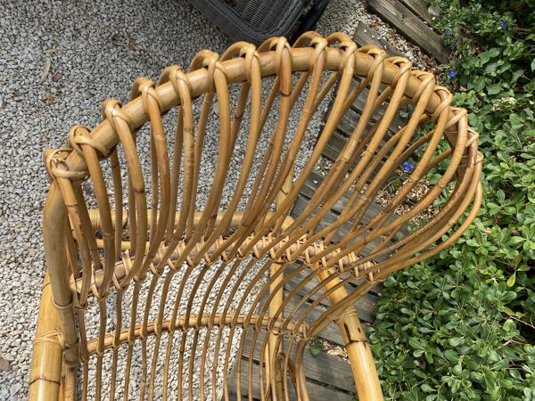 Fauteuil rocking chair en bambou vintage 1970