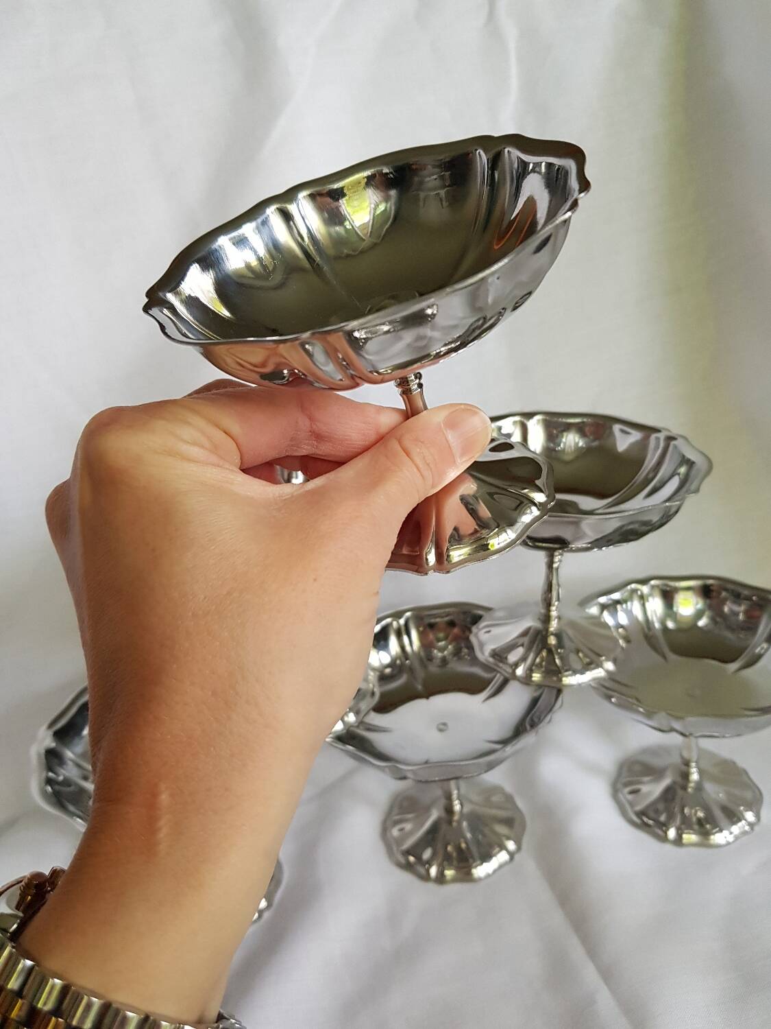 Coffret de 6 coupes à glace Guy Degrenne en inox avec bol assorti