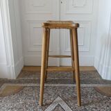 Tabouret de bar haut en teck et rotin