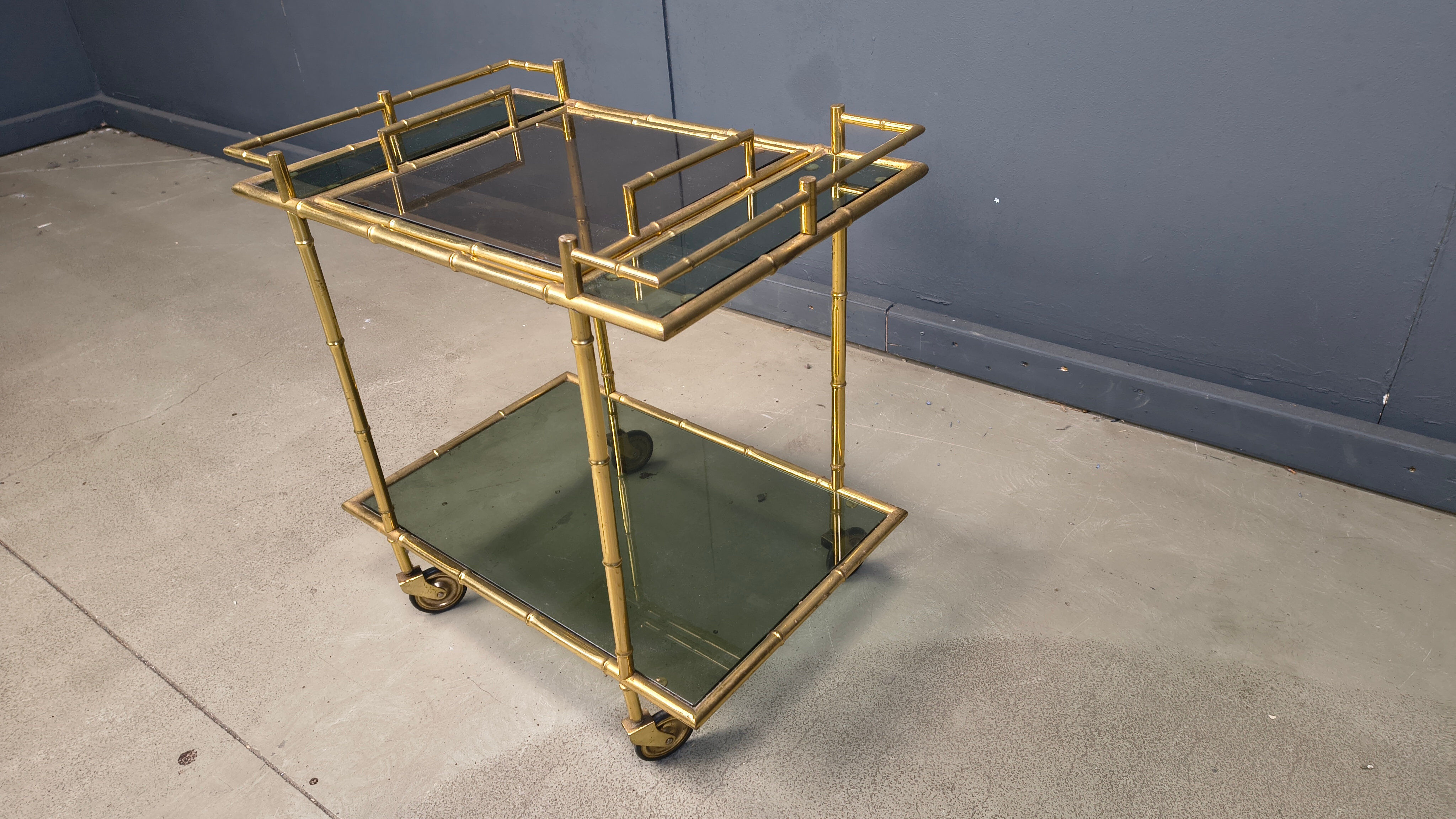 Vintage brass faux bamboo trolley, 1960s