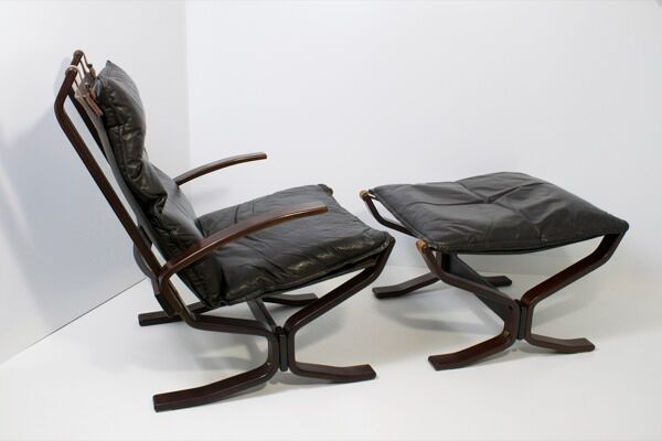 fauteuil Avec Ottoman En cuir, Trygg Mobler, 1970, Danemark