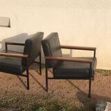 Pair of skaï and wood chairs 60s