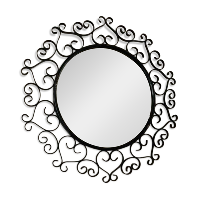 Grand miroir vintage en métal noir Chaty Vallauris