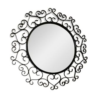 Large vintage black metal mirror Chaty Vallauris