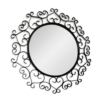 Large vintage black metal mirror Chaty Vallauris