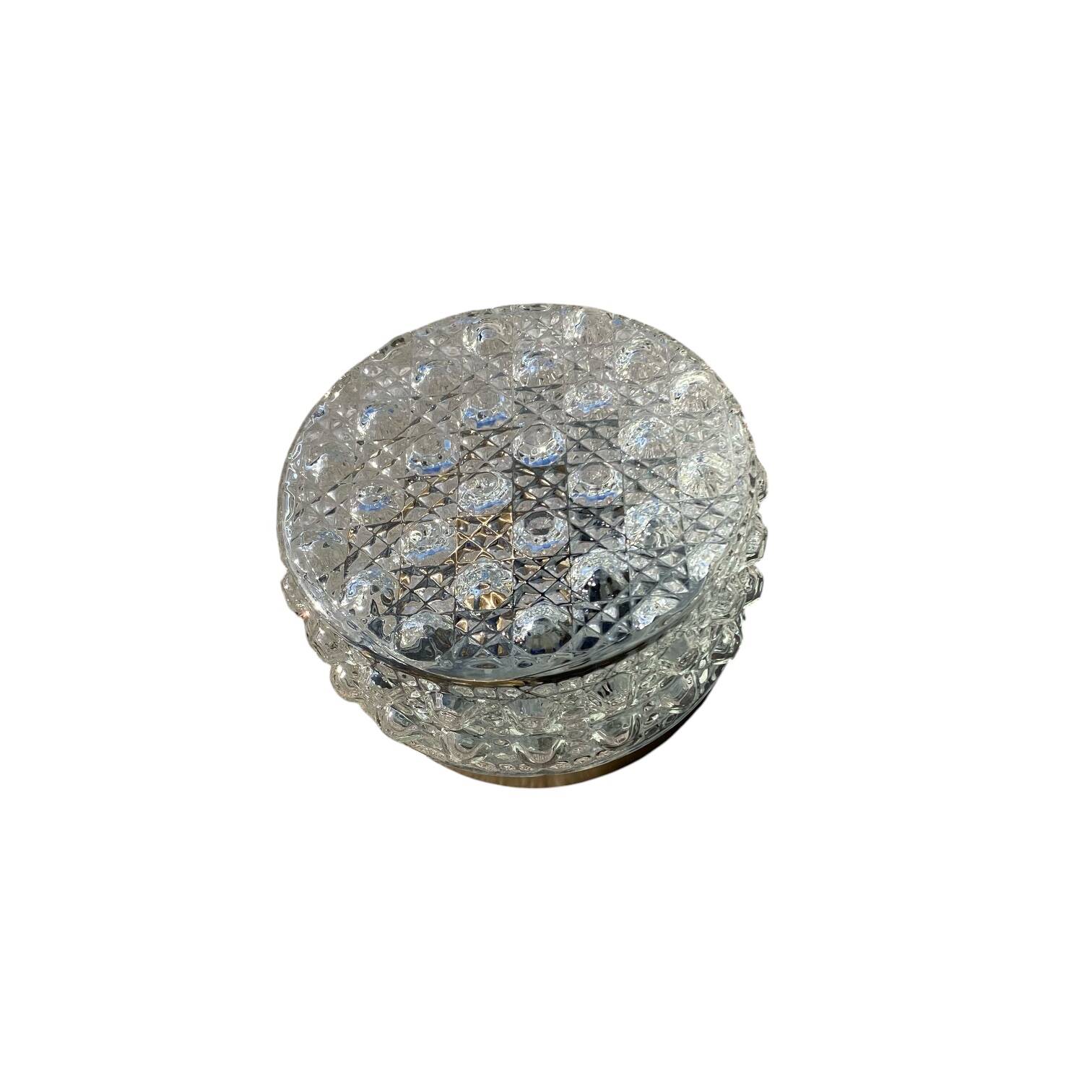 Small round wall light ceiling fixture in glass vintage diamond point.