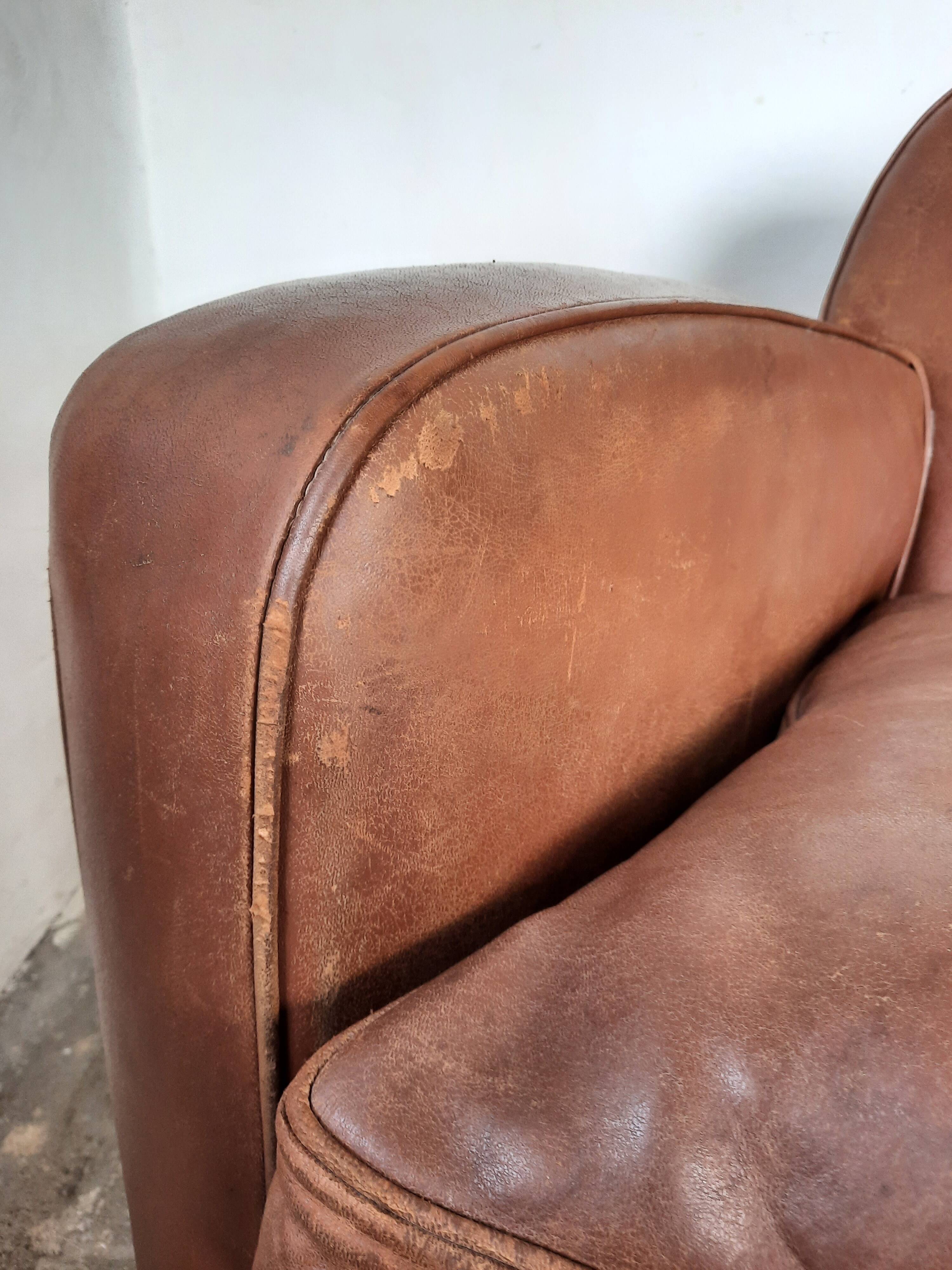 Leather club armchair, art deco