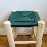 Moroccan stool bohemian wood and nylon emerald green
