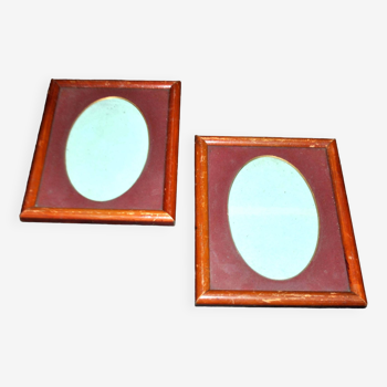 Set of 2 old wooden medallion photo frames
