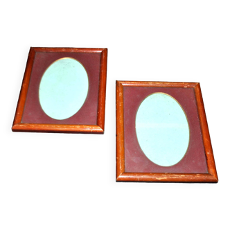 Set of 2 old wooden medallion photo frames