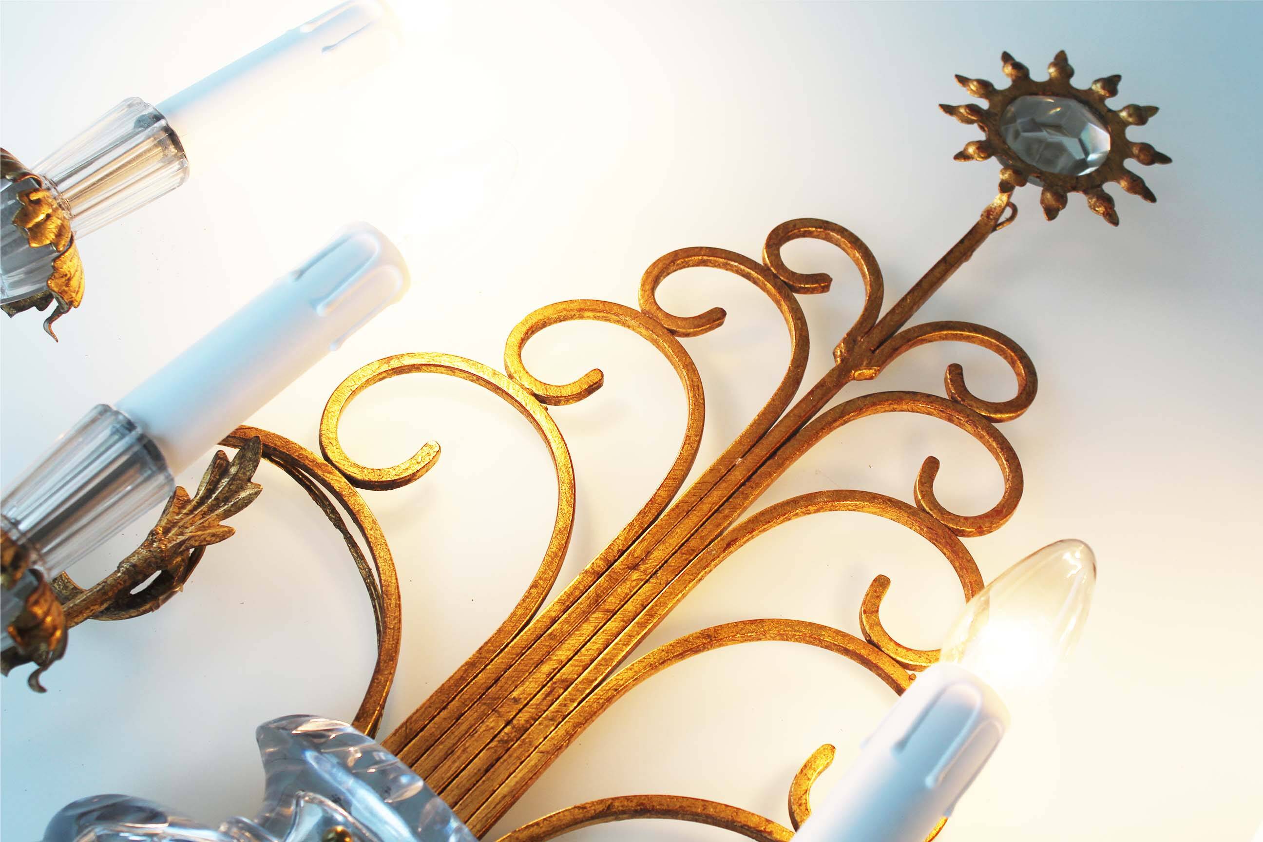 Monumental Bagues style crystal and gilt central sconce by Banci Firenze