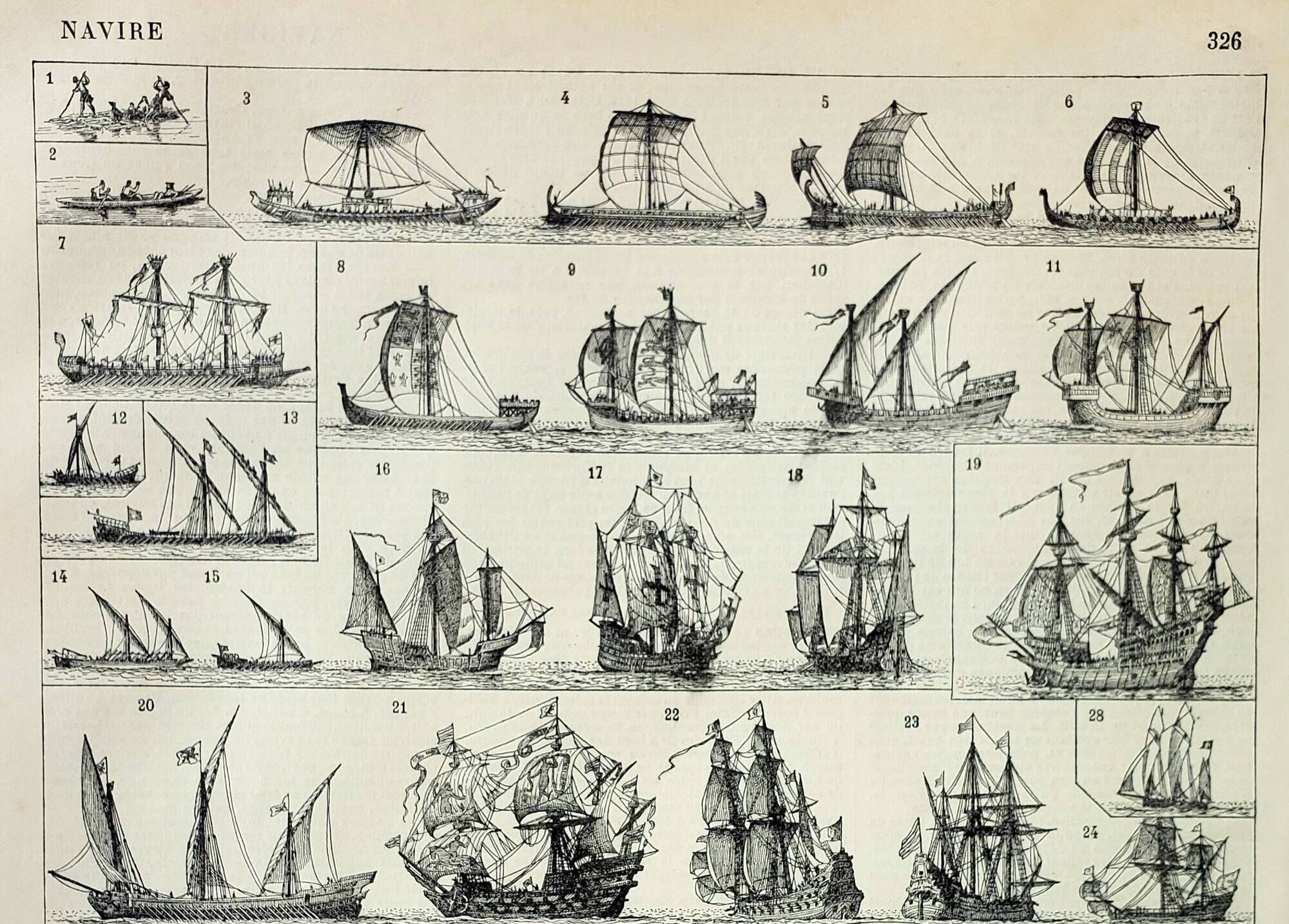 Old engraving 1898, Sailing boat and ship 1 • Lithograph, Original plate