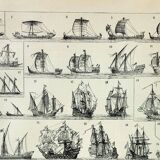 Old engraving 1898, Sailing boat and ship 1 • Lithograph, Original plate