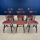 Set of 6 Tacoma Baumann bistro chairs in dark wood and brown leatherette