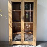 Glass cabinet or display case in pine 1950