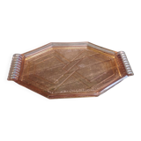 Old pink glass serving tray geometric shape 1950s
