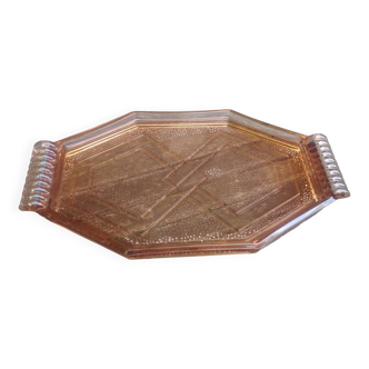 Old pink glass serving tray geometric shape 1950s