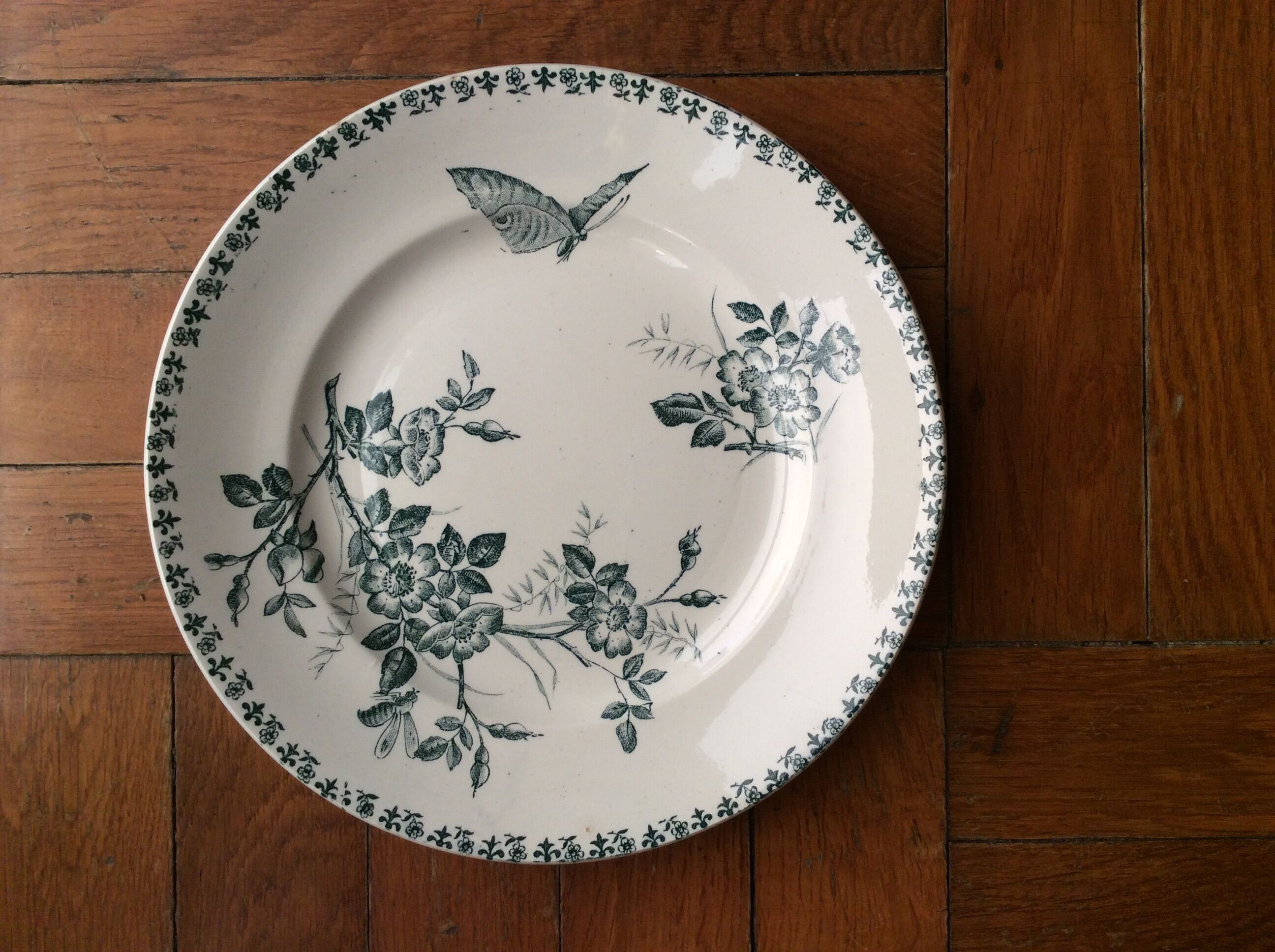Série de 4 assiettes anciennes Terre de Fer modèle « Églantine »