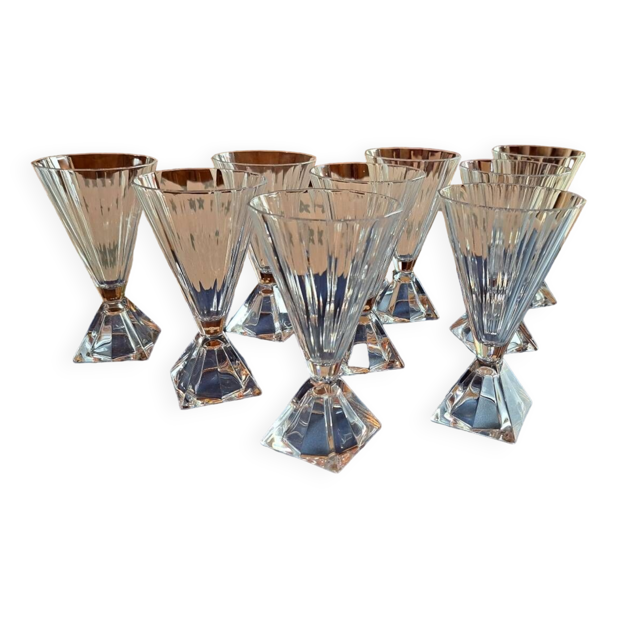 9 crystal d'arques wine glasses pyramid model designer Jacques Durand 80s