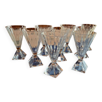 9 crystal d'arques wine glasses pyramid model designer Jacques Durand 80s