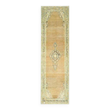 Tapis de couloir vintage turc Oushak fait main en laine et coton orange
