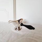 Classic style sauce boat, Perlas model, in silver metal, with removable handle