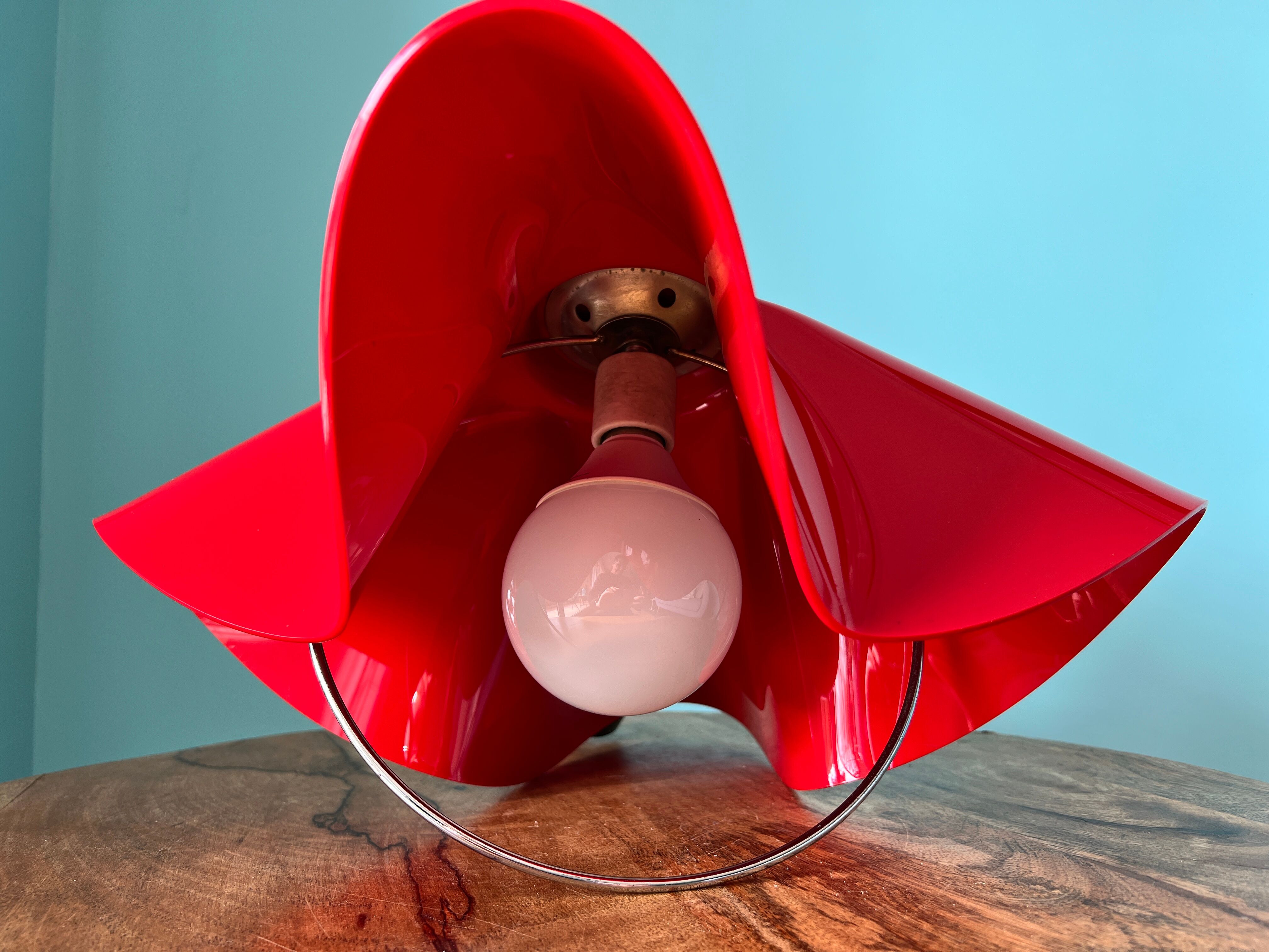 Ceiling pendant lamp / vintage and retro ceiling lamp / 1970s / red colour