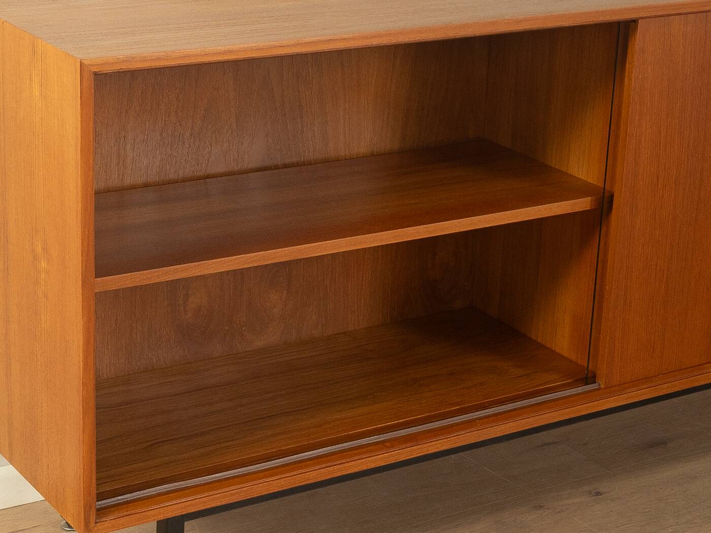 Classic sideboard by Lothar Wegner, 1960s, teak veneer, glass sliding door