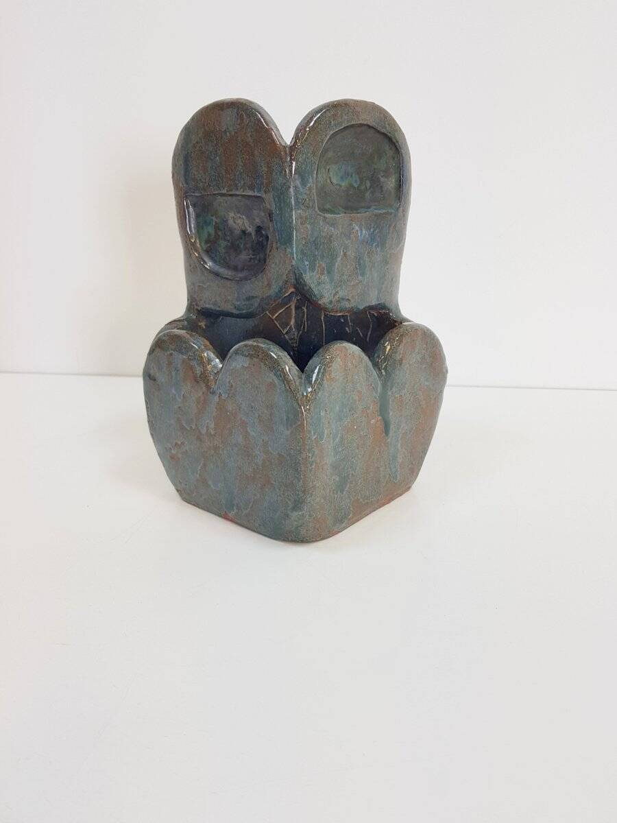 Brutalist Green Glazed Ceramic Flowerpot, 1960s