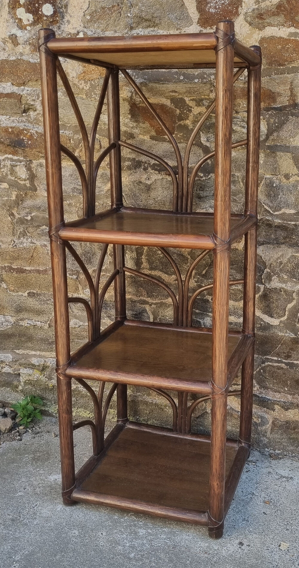 High shelf in vintage bamboo and rattan, 60s