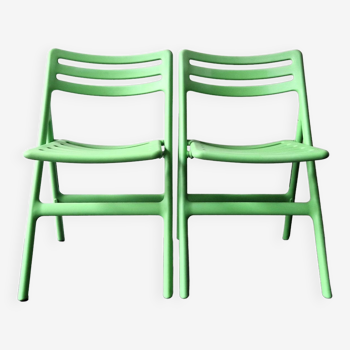 Ensemble de 2 chaises Air pliantes vertes par Jasper Morrison pour Magis, Italie 2003/2005