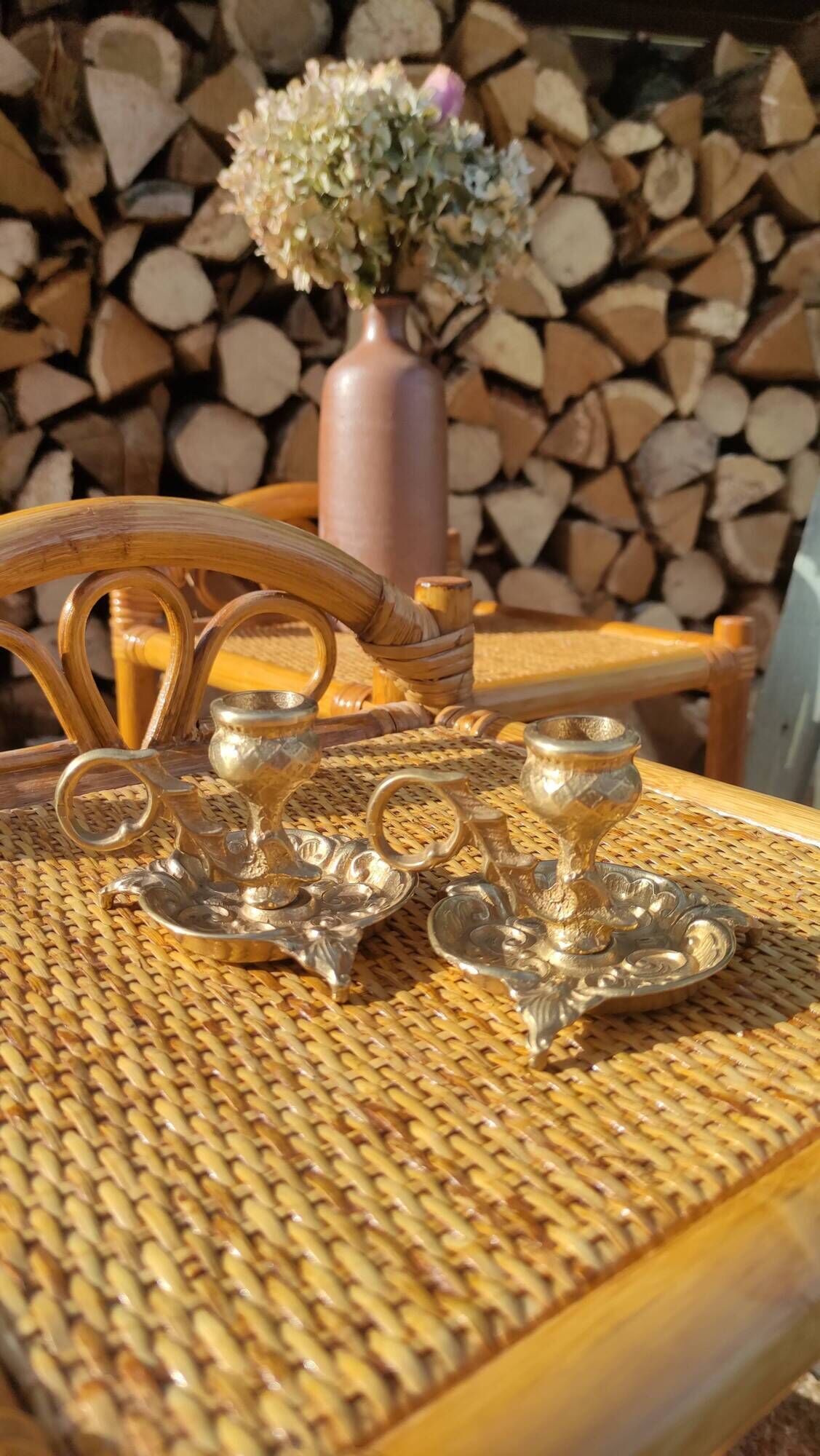 Pair of vintage solid brass candle holders