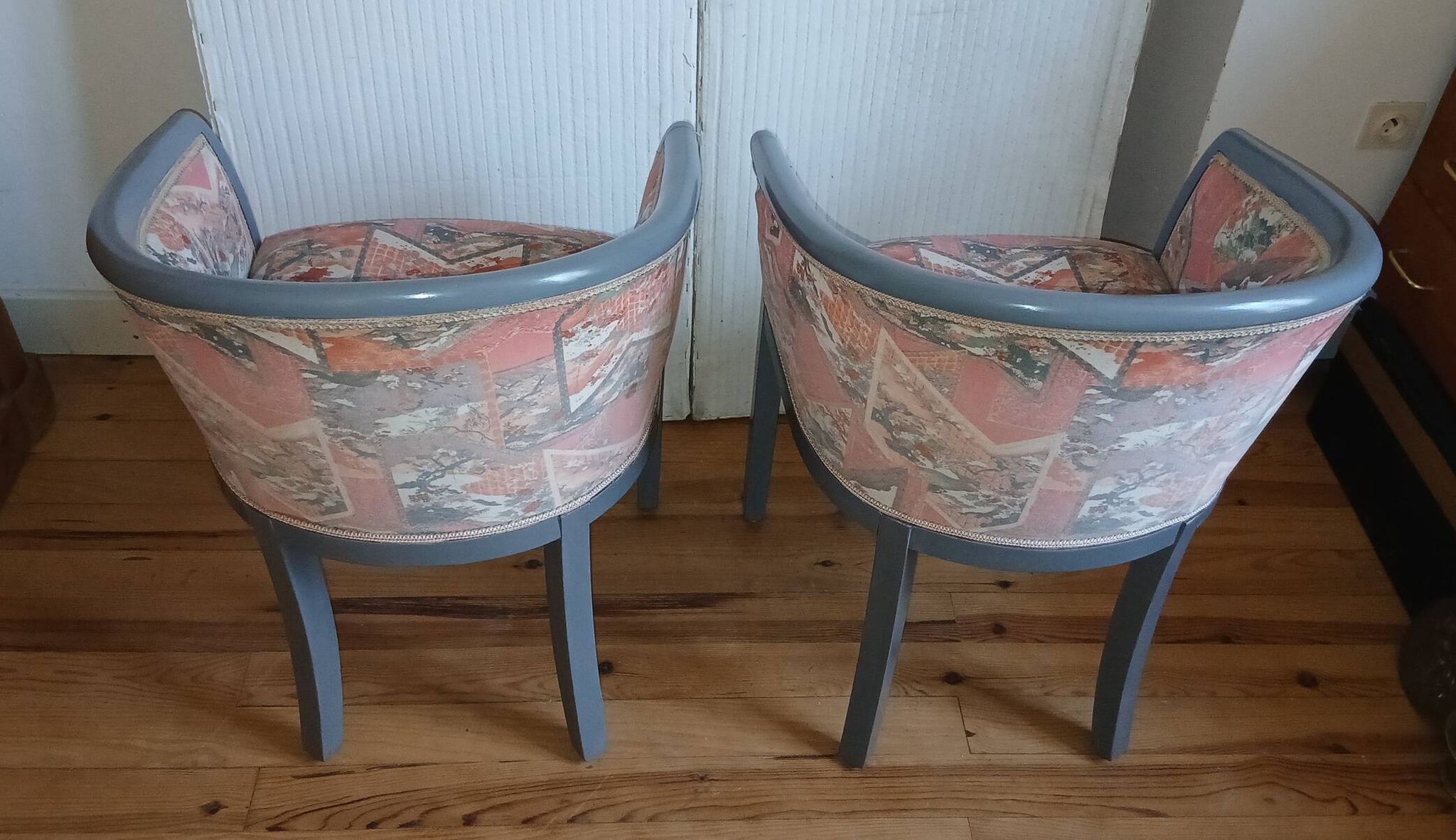 Pair of Art Deco Rosello barrel chairs