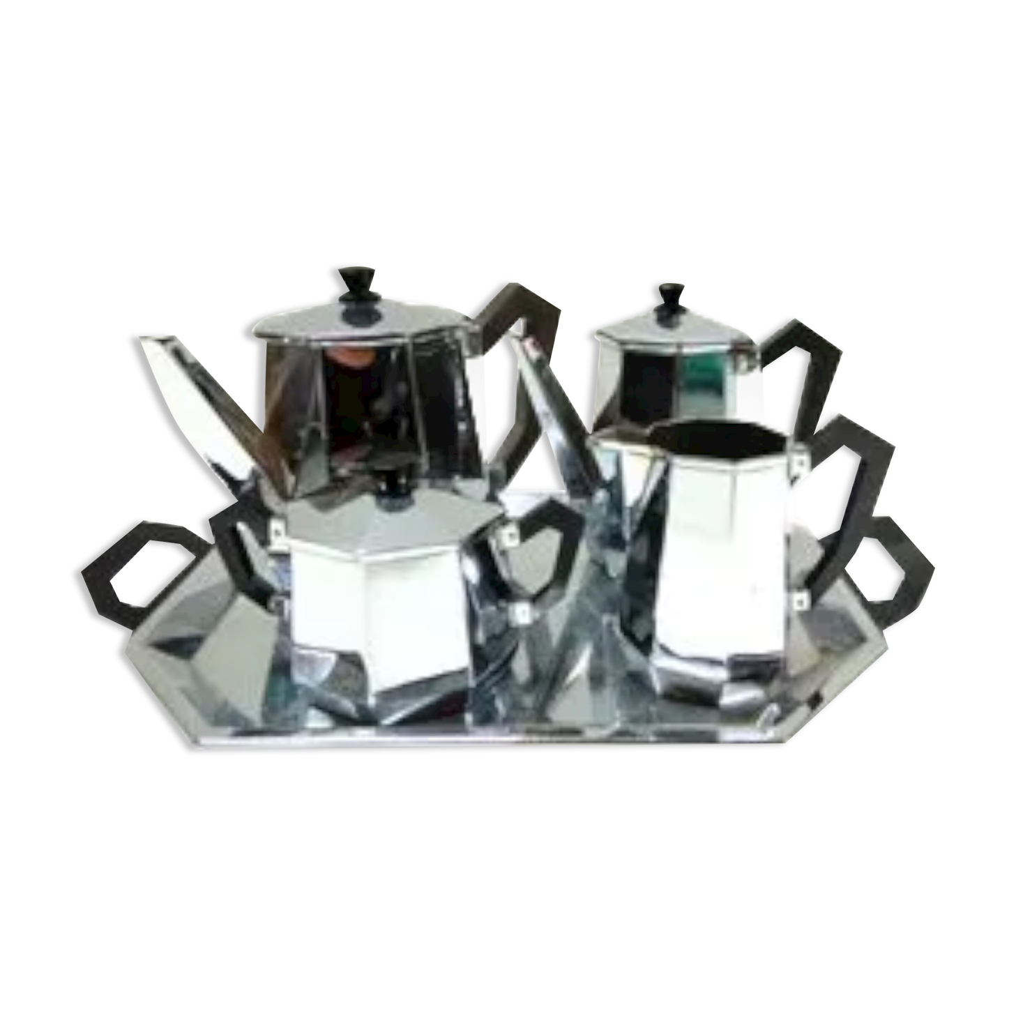 Rare Alessi model "Ottagonale" Coffee or Tea Service, 1936, Set of 5