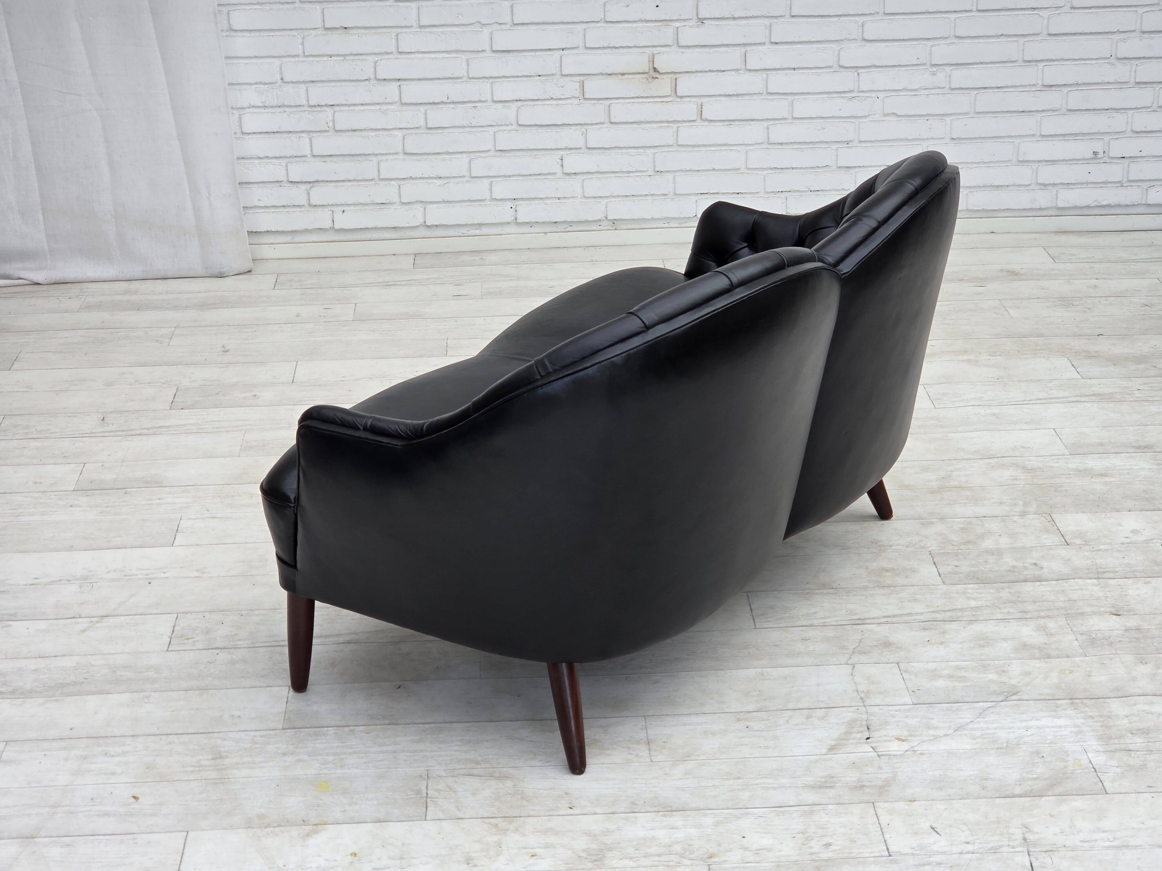1960s, Scandinavian sofa in black furniture leather.