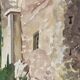 Watercolor Provencal landscape with fortified ramparts