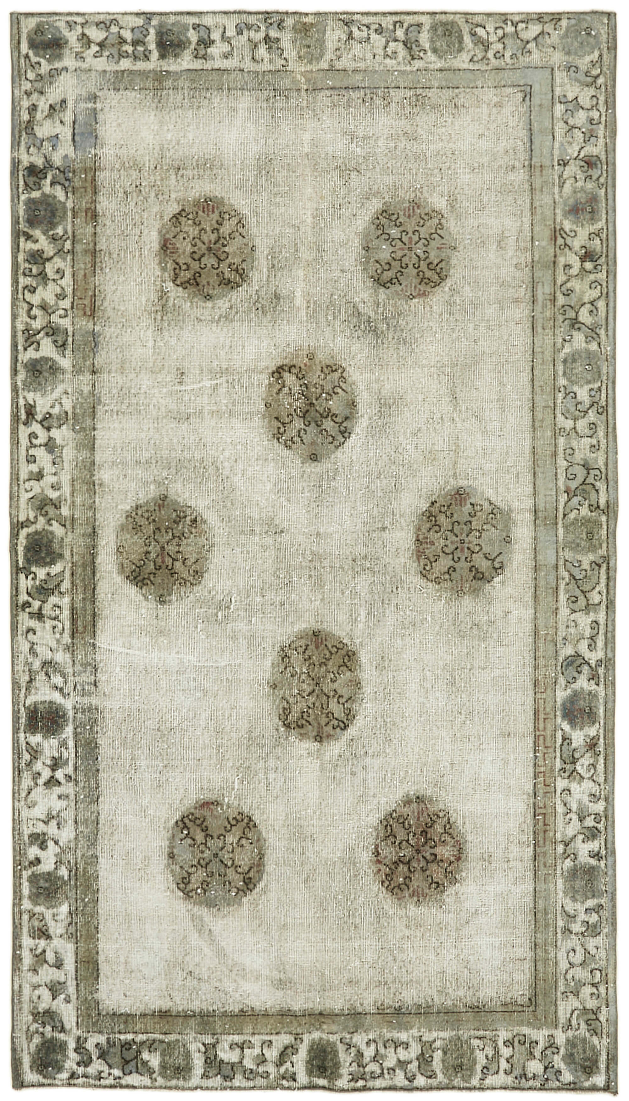 Handmade distressed anatolian 1980s 153 cm x 269 cm grey rug