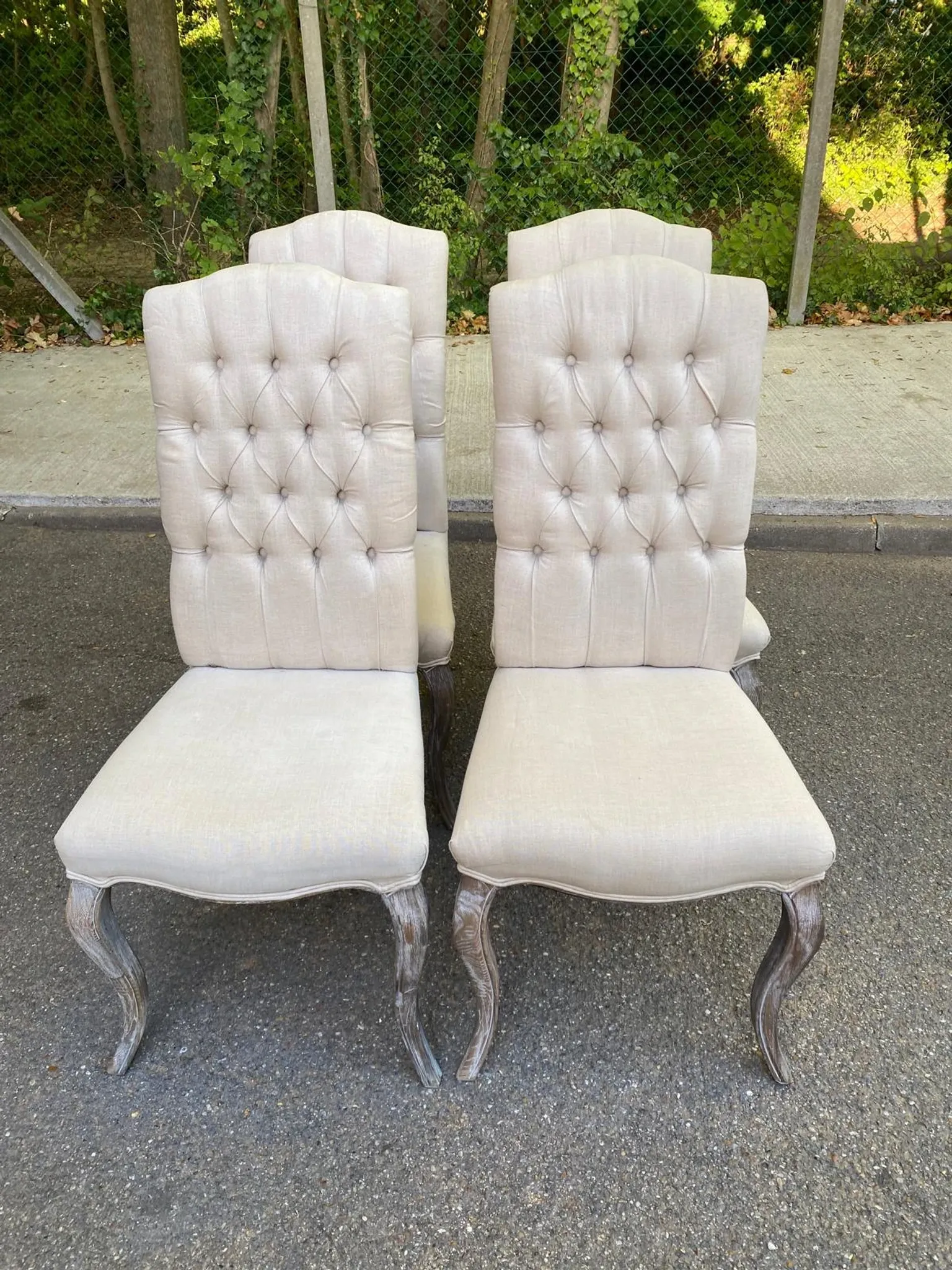 4 upholstered chairs in linen and ash, Maisons du Monde model Chloé.
