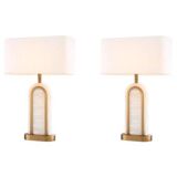 Pair of table lamps, antique brass and alabaster finish, timeless luxury and vintage charm.