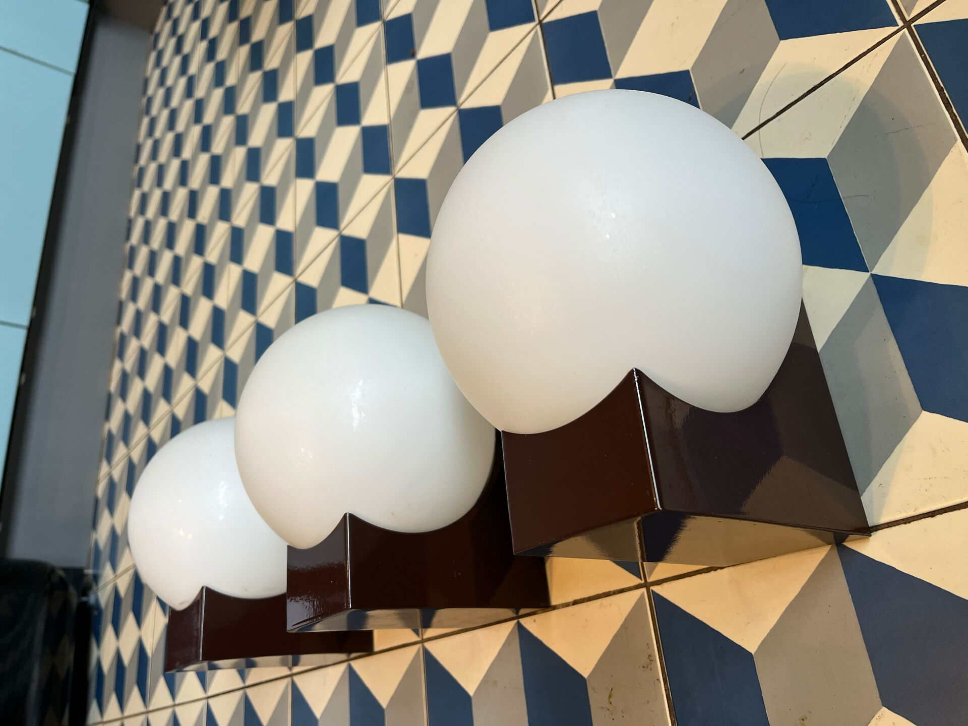 Set of 3 Amilux space age wall lights.