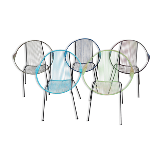 Set of 5 iron and scoubidou chairs from the 50/60s